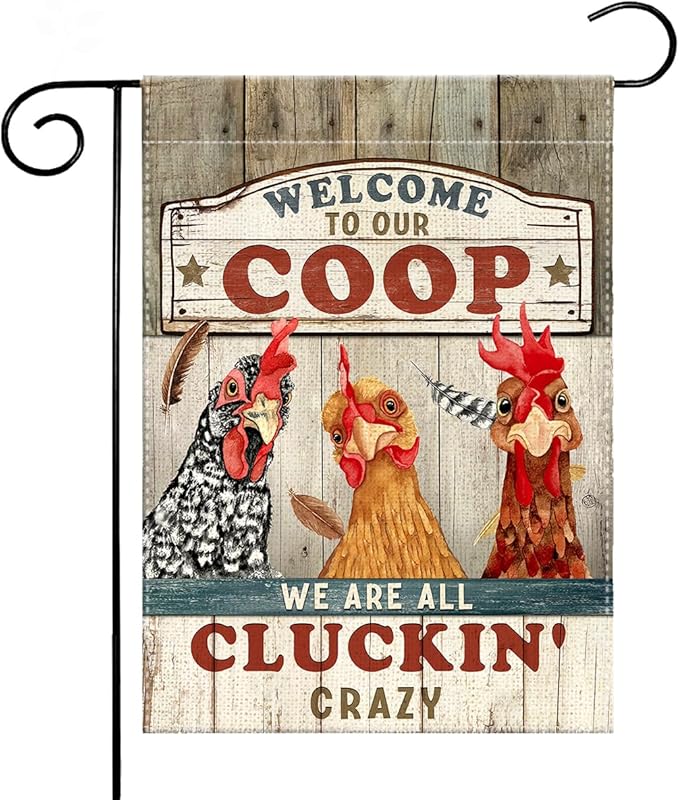 Chicken Garden Flag – Welcome to Our Coop Funny Chicken Flag, Rustic Farmhouse Chicken Coop Yard Decor, Funny Chicken Lover Gift for Farmer Women Men