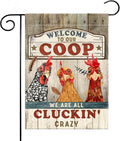 Chicken Garden Flag – Welcome to Our Coop Funny Chicken Flag, Rustic Farmhouse Chicken Coop Yard Decor, Funny Chicken Lover Gift for Farmer Women Men