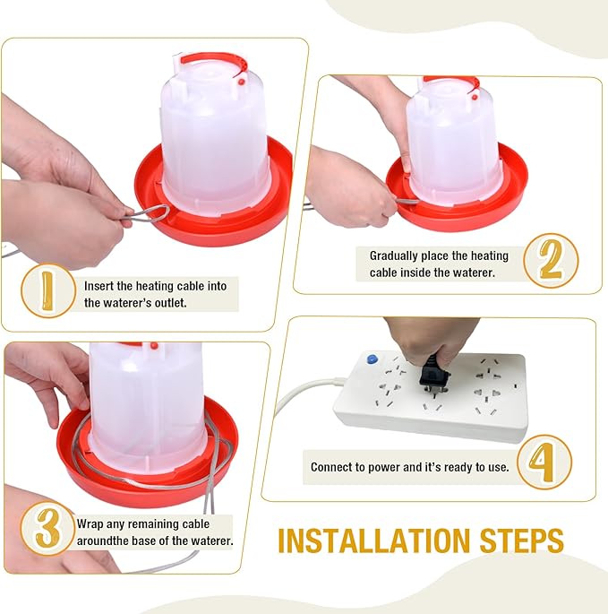 Chicken Water Heater Cord – Low-Watt Heated Chicken Waterer Cable for Winter, Safe Poultry Water Heating for Chickens, Ducks & Small Animals (1 Pack, Waterer Not Included)