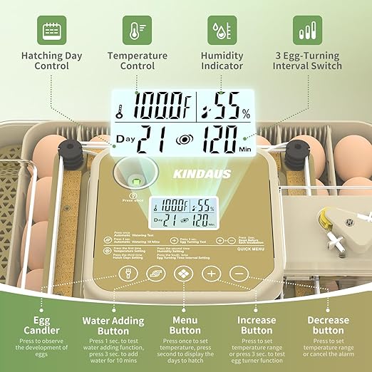 Egg Incubators for Hatching Eggs, Egg Incubator with Automatic Egg Turning and Humidity Control, Quail Eggs Chicken Egg Incubator (48 Eggs)