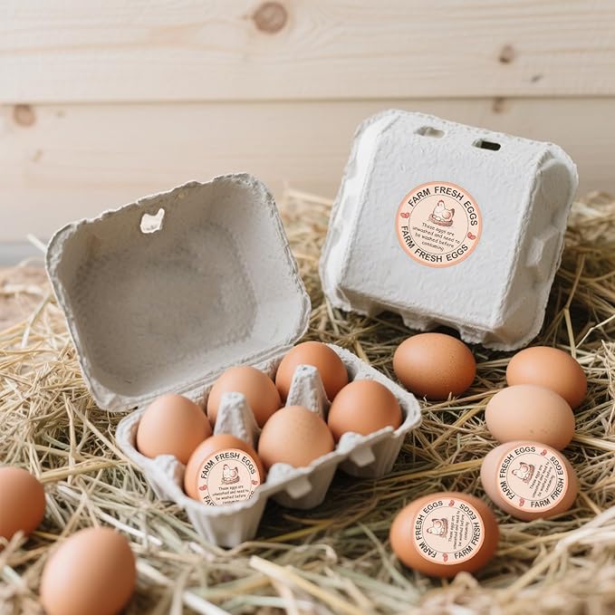 500 Pcs Farm Fresh Eggs Carton Labels Stickers 2 Inch Unwashed Egg Packaging Stickers for Chicken Duck Quail