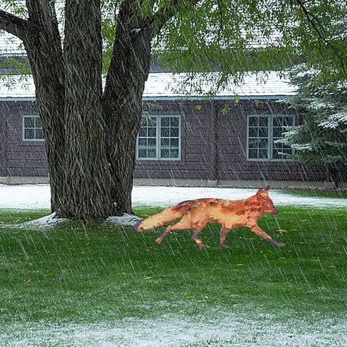 CREATCABIN Rustic Metal Fox Garden Decoration Animal Garden Statues Stakes Outdoor Rusty Fox Sculptures Figures for Patio Lawn Yard Backyard Art Decoration Housewarming Chocolate Color 6.1 x 12 inch