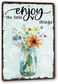 Metal Signs Enjoy The Little Things Fresh Flowers Sign Retro Metal Tin Sign for Home Office Farmhouse Bar Cafe Garden Outdoor Wall Decor 12x8 Inch