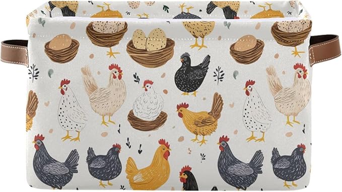 Domestic Chicken Storage Basket Canvas Fabric Collapsible Storage Bins Box Organizer Waterproof for Home Bedrooms 1 Pack