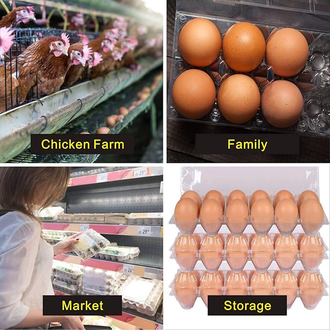 Large Plastic Egg Cartons 30 Packs with Sticker Labels for 12 Eggs, Cheap Bulk Egg Tray Egg Container Holder for Refrigerator, Storage, Family, Chicken Farm, Market, Camping