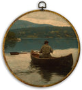 CUANFDDSF Vintage Fisherman Fishing Round Wall Art, Antique Fishing Framed Hanging Wall Decor, Rustic Farmhouse Fisherman Landscape Canvas Prints Decorations for Home Bedroom Living Room, 10x10 Inch