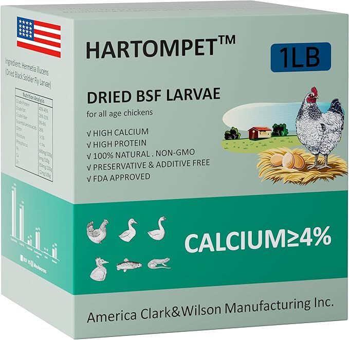 HARTOMPET Better Than Dried Mealworms for Chickens 1 lbs - 85X Calcium Than MealWorms - Non-GMO Chicken Feed Additive & Molting Supplement - Black Soldier fly Larvae Treats for Hens, Ducks, Wild Birds