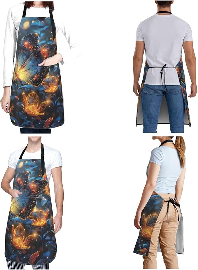 Kitchen Aprons for Men Women Waterproof Apron with 2 Pockets Cool Steampunk Gears Apron Adjustable Bib Aprons