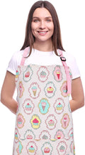 Cute Apron with 2 Pockets for Women, Adjustable Neck Strap and Long Waist Ties Cotton Cooking Baking Aprons, Use as a Kitchen and Chef Apron, Artist or Garden Aprons (Cupcake)
