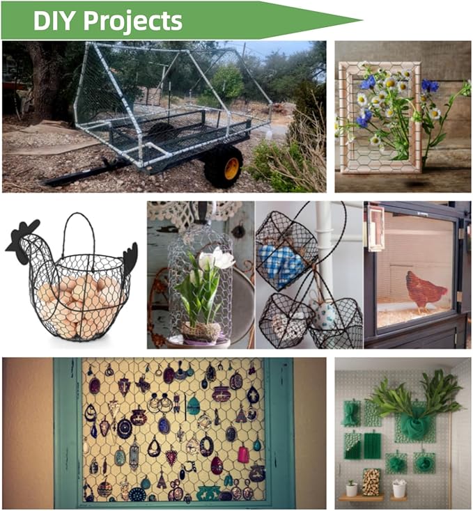 Chicken Wire for Floral Arrangements (Green, 15.7 x 236 Inch), 0.6 Inch Hexagonal Galvanized PVC Coated Netting Fence for Crafts, Poultry, Garden,Sturdy Roll Plant Protector