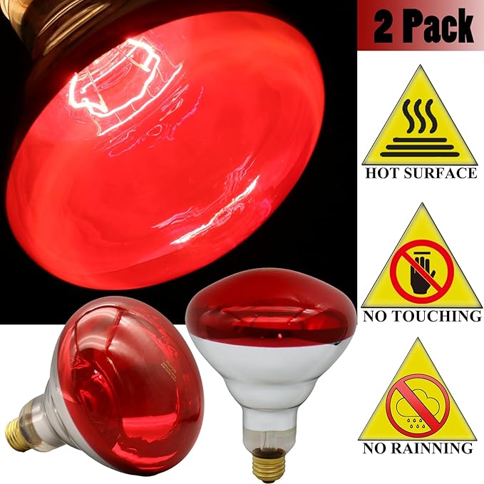 250 Watts Heat Lamp Bulbs, R40 Brooder Heat Lamp for Chickens, Infrared Reflector Heat Bulb for Brooder Coop Heater, Incandescent Heating Light Bulb for Food, Pet, Bathroom, Light Therapy, 2 Pack