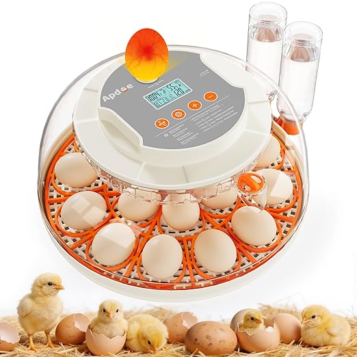 18 Egg Incubator, 2 Egg Trays, Automatic Egg Turning with Auto Stop, Humidity Control, Adjustable Incubation Day & Period, Auto Water Refill, for Chicken, Quail, Duck & Turkey Eggs, APDOE HatchPro 18