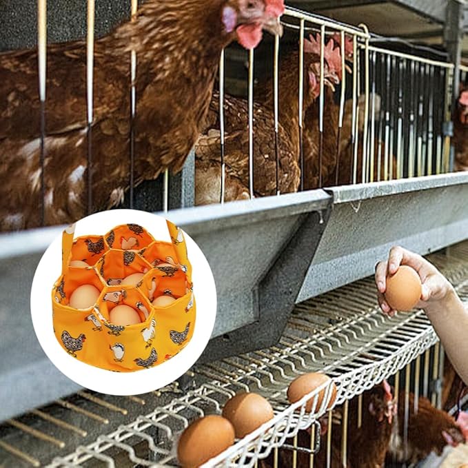 Egg Collecting Basket, Eggs Gathering Basket Canvas Egg Bags with 7 Pouches for Farmhouse Chicken Hen Duck Goose Housewife Garden Transporting Storage (Orange)