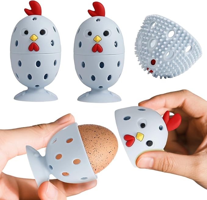 4PCS Rotating Egg Scrubber for Fresh Eggs, Silicone Cleaning Brush Set, Egg Wash Brush Multipurpose for Fruits Vegetables Chicken Eggs (Blue)