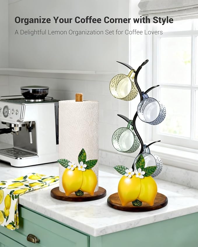 Lemon Paper Towel Holder - Lemon Decor for Kitchen Farmhouse Bathroom Countertop - Gifts for Women Mom Grandma - 3D Funny Yellow Stuff Decorative Accessories