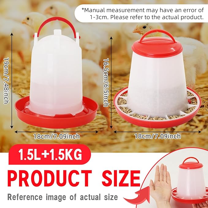 Chicken Feeder and Waterer Kit,Chick 1.5kg Flip Top Feeder and 1.5 L Waterer for Ducks/Quail,Automatic Baby Chick Starter Set for Small Poultry
