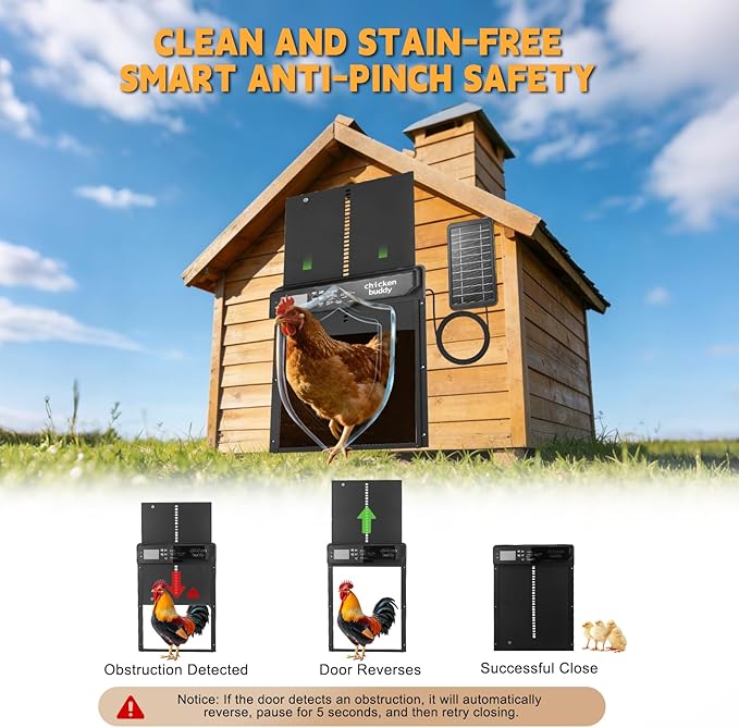 Automatic Chicken Coop Door, Large Aluminum Alloy Door with Timer & Manual Modes, Anti-Pinch Safety, Programmable LCD Controller for Secure Poultry Access(Black)