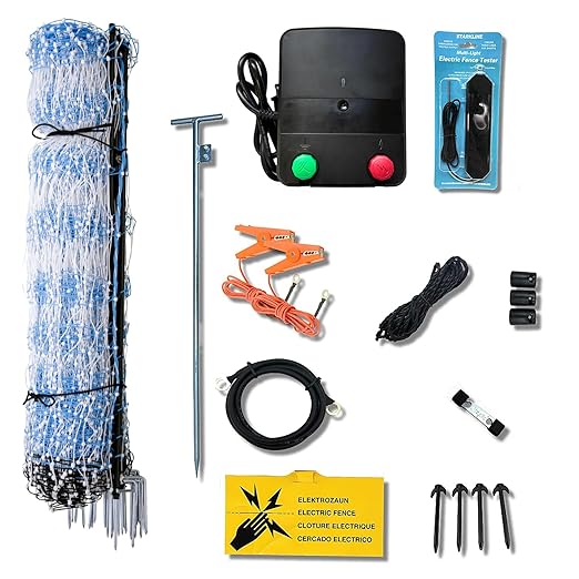 Starkline 42" x 164' Standard Electric Poultry Netting Kit with A/C Energizer (11/42/3) Electric Chicken Fence Kit for Backyards, Homesteads, and on Farms and Ranches