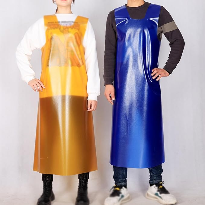 Reversible Waterproof and Oilproof Cowboy Apron Double Shoulder Apron Thickened Back Dressing Gown (Color : Blue)