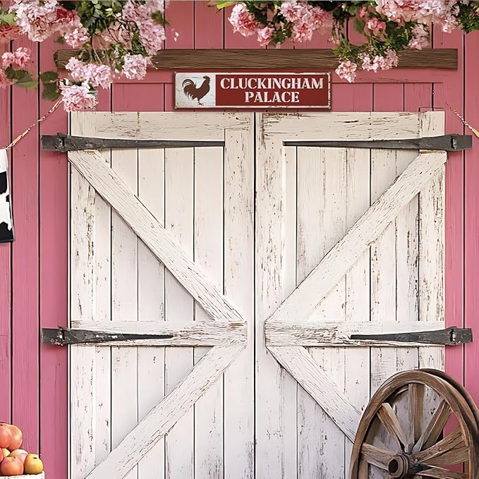 Funny Chicken Coop Decor, Cluckingham Palace Sign, 15.8x4 inches, Vintage Style Metal Sign, Rustic Chicken Decorative, Rooster Farmhouse Decor, Farm Yard Signs, Decorative Aluminum Signs