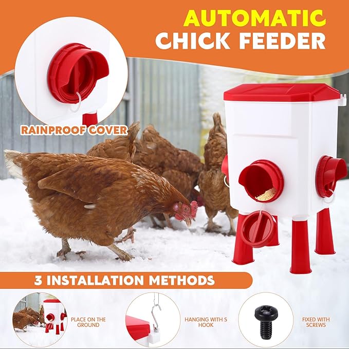4 Pcs 3 Gallon 2 in 1 Heated Chicken Waterer with Heated Stainless Steel Table 26 Pounds Automatic Chicken Feeder Waterproof Outlet Box Pipe Insulation Tape Wrap for Winter Chick Coop