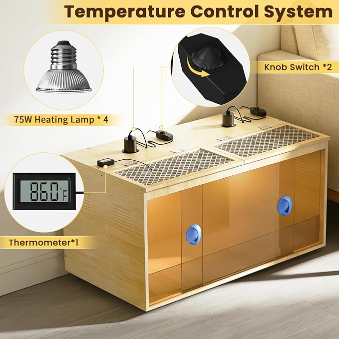 Brooder Box for Chicks, 32 Inch Large Wooden Chicken Brooder Box with 75W Heat Lamps, Thermometer, Chicken Feeder & Waterer Set, Tin Foil, Ideal for 12-15 Newborn Chicks Ducks Quails, Large