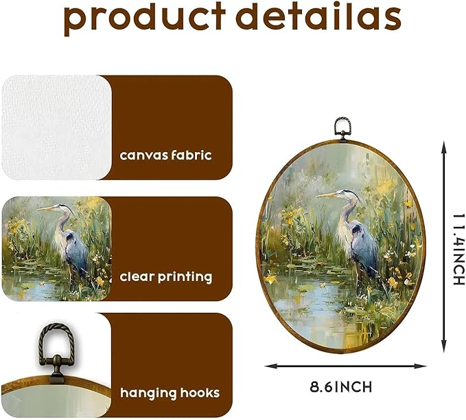 zewepri Egret Oil Painting Style, Landscape Art Print, Bird Painting, 8.6×11.4 Inches High-Density Canvas with Pre-Installed Hook, Ideal for Bedroom, Living Room, Study, and Gift for Art Lovers