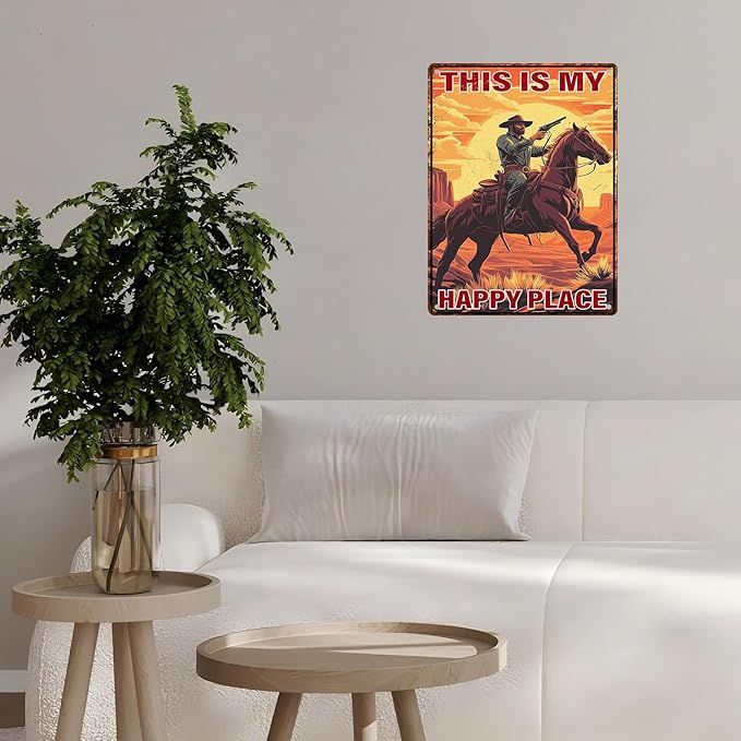 Cowboy Metal Tin Sign Vintage Retro Wall Decor Cowboy on Horse Metal Tin Sign Bar Home Bathroom Wall Decoration 12 * 16inch