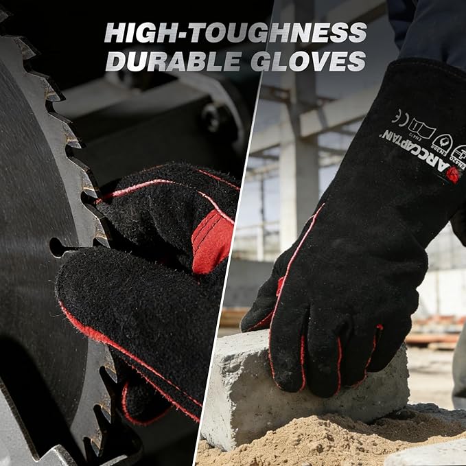 ARCCAPTAIN Leather Forge Welding Gloves, Heat/Fire Resistant 16 inches Gloves for Stick,Mig,Tig,Forge,BBQ,Grill,Fireplace,Wood Stove,Furnace,Oven,Pot