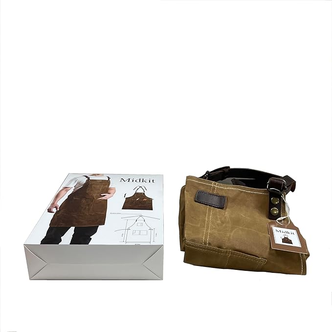 Midkit One Size Fits Utility Apron Adjustable Cross-Back Straps Multi-Use Portable Waxed Canvas Aprons With 5 Tool Pockets