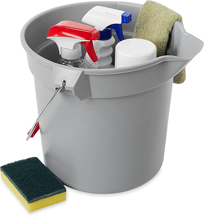 Rubbermaid 296300GY 10 Quart Plastic Utility Pail, 10 1/2 Diameter x 10 1/4h, Gray Plastic