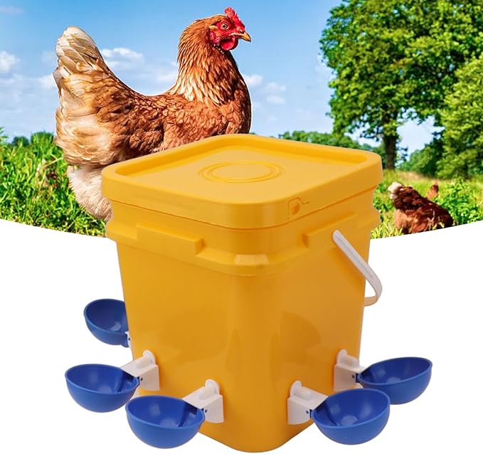 GLOGLOW Automatic Chicken Waterer Bowl, Durable Plastic with Gravity System, 12L Drinker for Chickens, Ducks and Other Poultry (Bucket + Bowl + Black Screws)