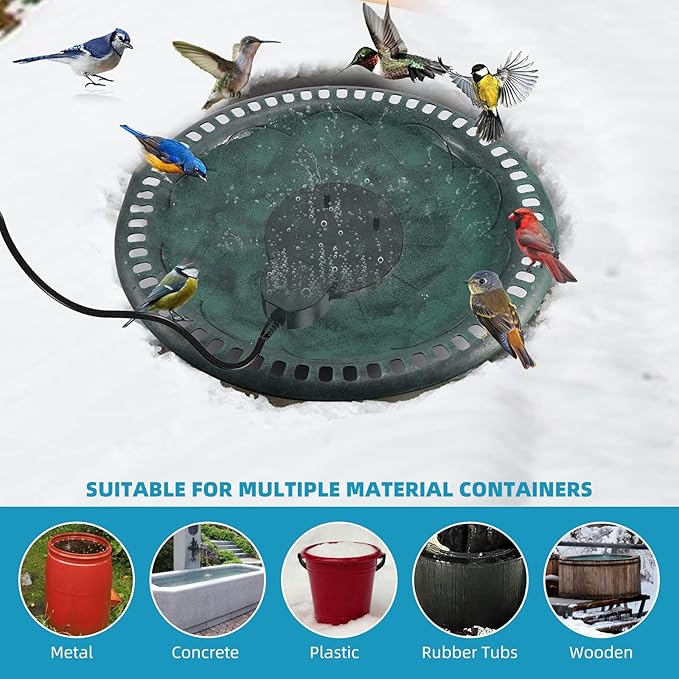 500W De-Icer Birdbath Heater with Black Teflon Coating, Integral Cast Aluminum Trough Heater for Livestock,Poultry, Birds, and Wildlife, Winter Use for Chicken Water Heater,9.84FT Cord