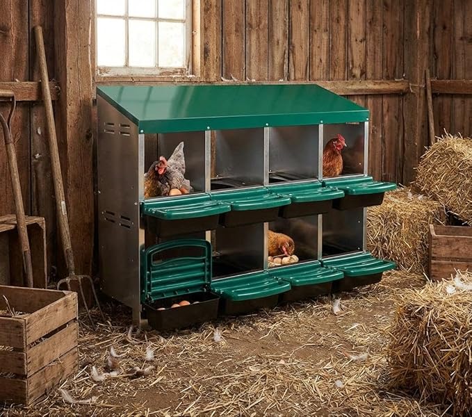 Chicken Nesting Box, 8 Compartments Roll Away Eggs Laying Boxes, Cleanable Pull Out Hen Roosting Boxes, Durable& Easy to Install, Green