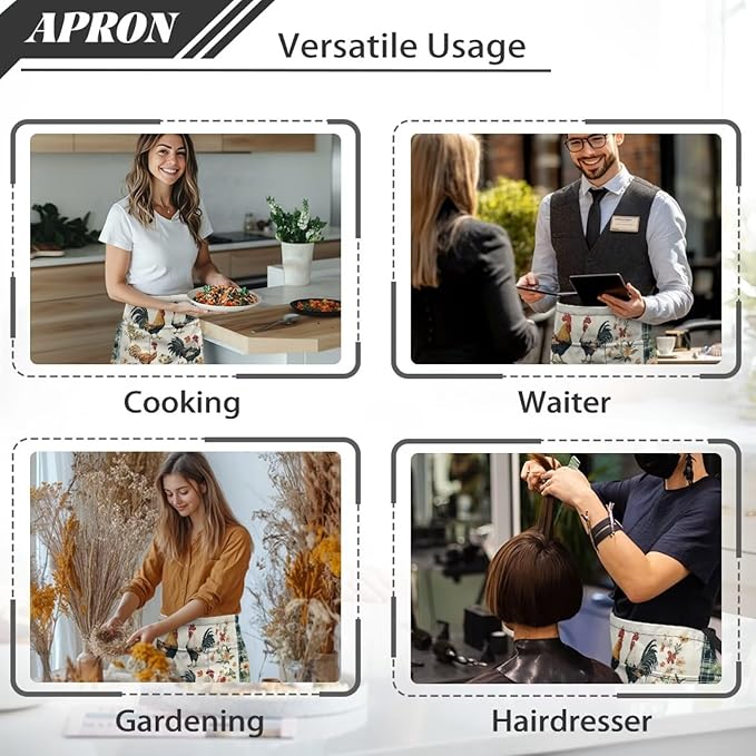 Waistress Apron with Pockets Coffee Waiter Apron Long String Chef Half Aprons for Cooking Kitchen Hairdresser