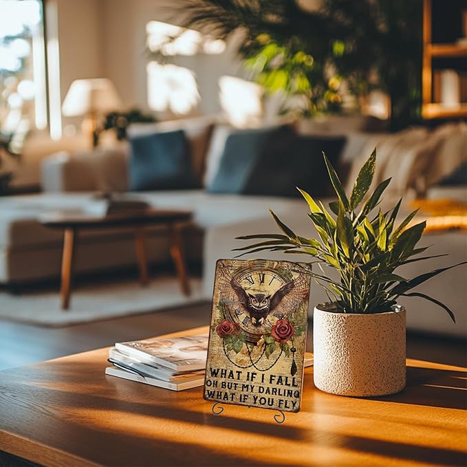 PEACHGARDEN Metal Sign Owl Wall Decor What If I Fall Oh But My Darling What If Vintage Poster Tin Sign for Home Bedroom Office Cafe Bar Man Cave 8x12inch