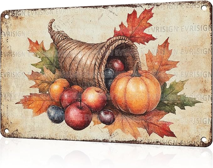Blessed Grateful Thankful Sign Retro Thanksgiving Metal Tin Sign Vintage Fall Wall Decor for Home Farmhouse Kitchen Cafe Display 8x12Inch