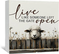 Live like Someone Left the Gate Open Sheep Sign, Cottagecore Animal Wooden Signs, Rustic Farmhouse Wood Sign Home Decor, Farm Animal Easter Sheep Decor for Home Office Badroom,6x6