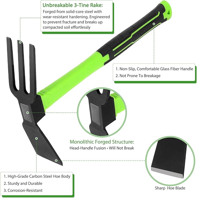 15 inch Garden Hoe and Cultivator Hand Rake Durable and Comfortable Handle Garden Tool