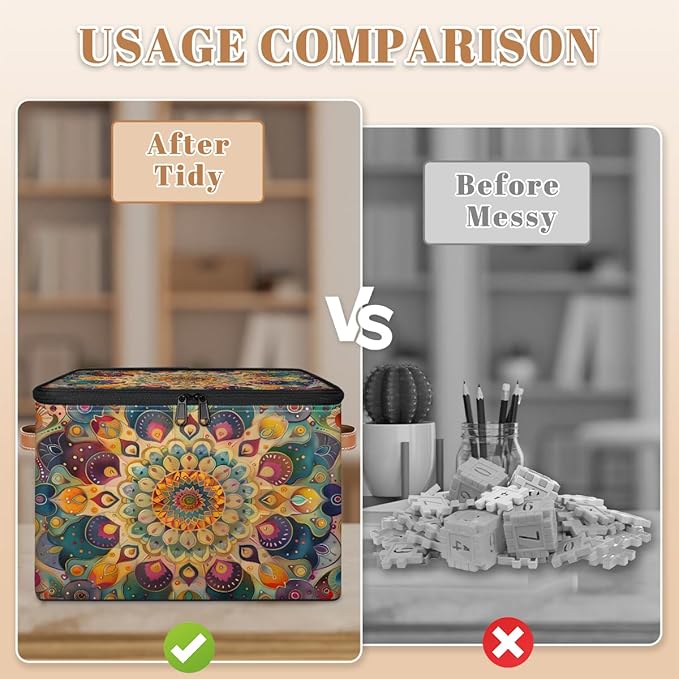 Boho Storage Bins with Zipper Lid Fabric Storage Containers for Clothes Collapsible Closet Storage Basket with Metal Frame 1 Pack
