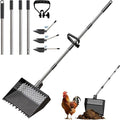 2-in-1 Chicken Poop Scooper & Rake 12-Inch Large Metal Shovel Head Adjustable Stainless Steel Handle (24 to 64") Litter Sifting Shovel Cleaning Tools for Chicken Run, Animal Farm (Black)