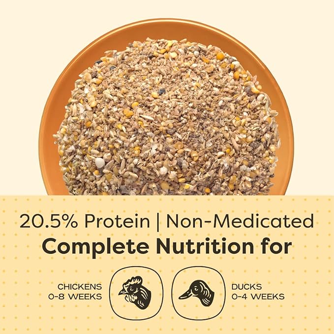 Scratch and Peck Whole Grain Starter Mash for Baby Chicks and Ducklings - 10 lb Bag - Corn and Soy-Free Feed with 20.5% Protein, Certified Organic and Non-GMO