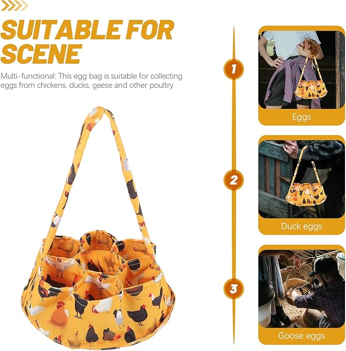 LUOZZY Egg Bag Egg Collecting Basket Canvas Chicken Egg Basket for Gathering Fresh Eggs with 7 Pouches Farmhouse Egg Storage Bag for Chicken Duck Goose Egg