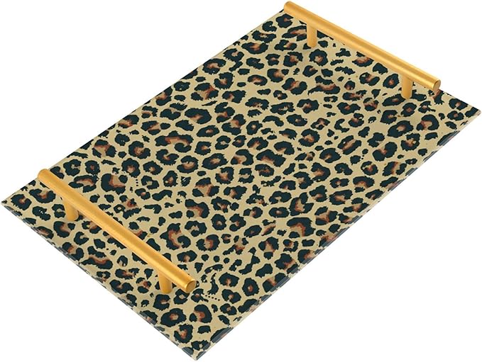 Bathroom Vanity Tray Counter Organizer, Leopard Decor Decorative Tray with Handles Countertop Storage for Bathroom Bedroom Kitchen Home Farmhouse
