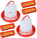 Chicken Feeder and Waterer Set, 4pcs Chicken Food Dispenser and 2pcs Chicken Waterer, 3L Chick Water Dispenser, Hanging Chickens Feeder Set, No Spill Design for Baby Chicks, Ducklings