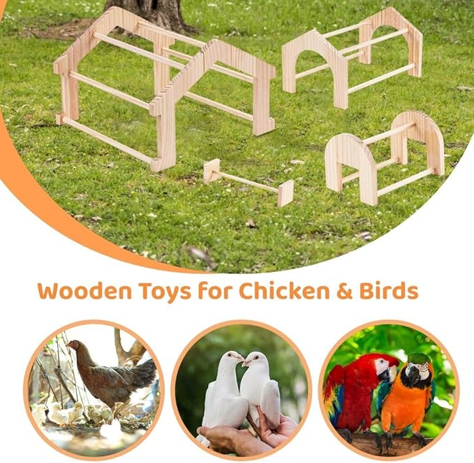 4 Pcs Wooden Chick Perches, Chick Stand Training Perches, Wood Chicken Roosting Bars for Entertainment, Chick Jungle Gym Perch Toys for Coop & Brooder