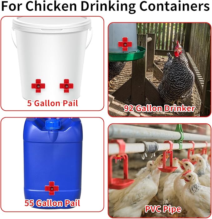 40 Pack Chicken Water Nipples, Horizontal Chicken Nipple Waterer with Drill Bits Side Mount Automatic Poultry Water Nipples Non Leak for Bucket Poultry Feeders Coop Outdoor Waters Saving Design
