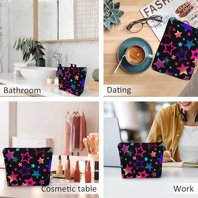 Stars Makeup Bag For Women, Adorable Cosmetic Bag Makeup Bags, Abstract Rainbow Gradient Stars Zipper Bag Travel Bags Toiletry Organizers Pouch Bags Washing Bags For Gym Bathroom