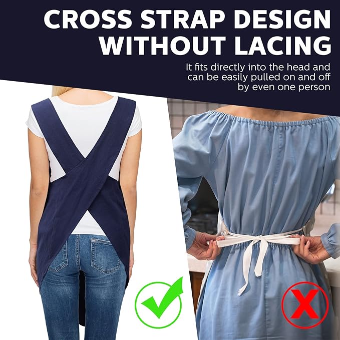 JaGely 2 Pack Japanese Linen Cross Back Kitchen Cooking Aprons for Women Men with 2 Pockets Cute Gardening Dress