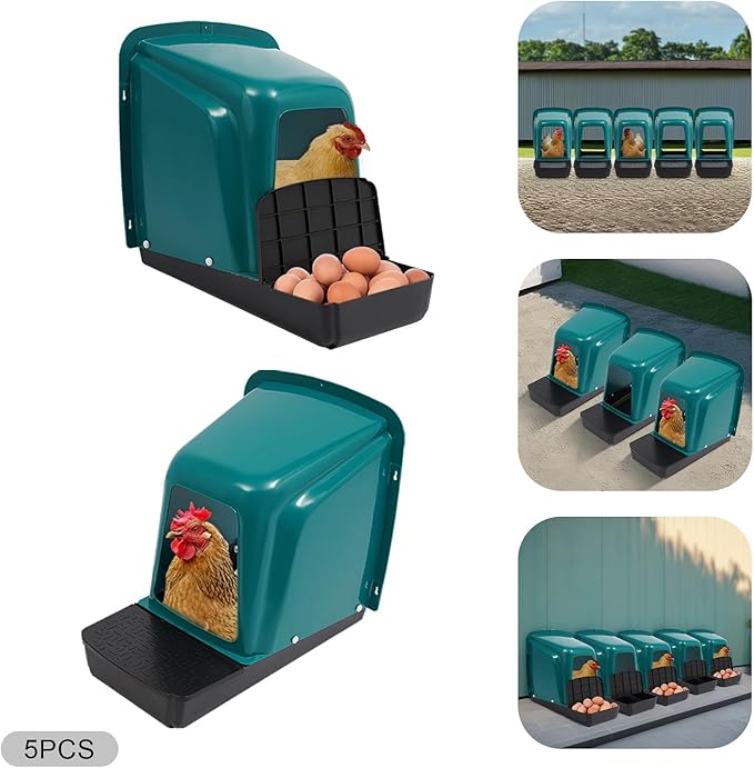 5 Pack Roll Away Egg Collection Trays,Chicken Laying Boxes, Ventilated,Chicken Nesting Boxes,Roll Out Laying Boxes for Hens,Egg Nesting Box for Hen Coops, Backyard Poultry Farms